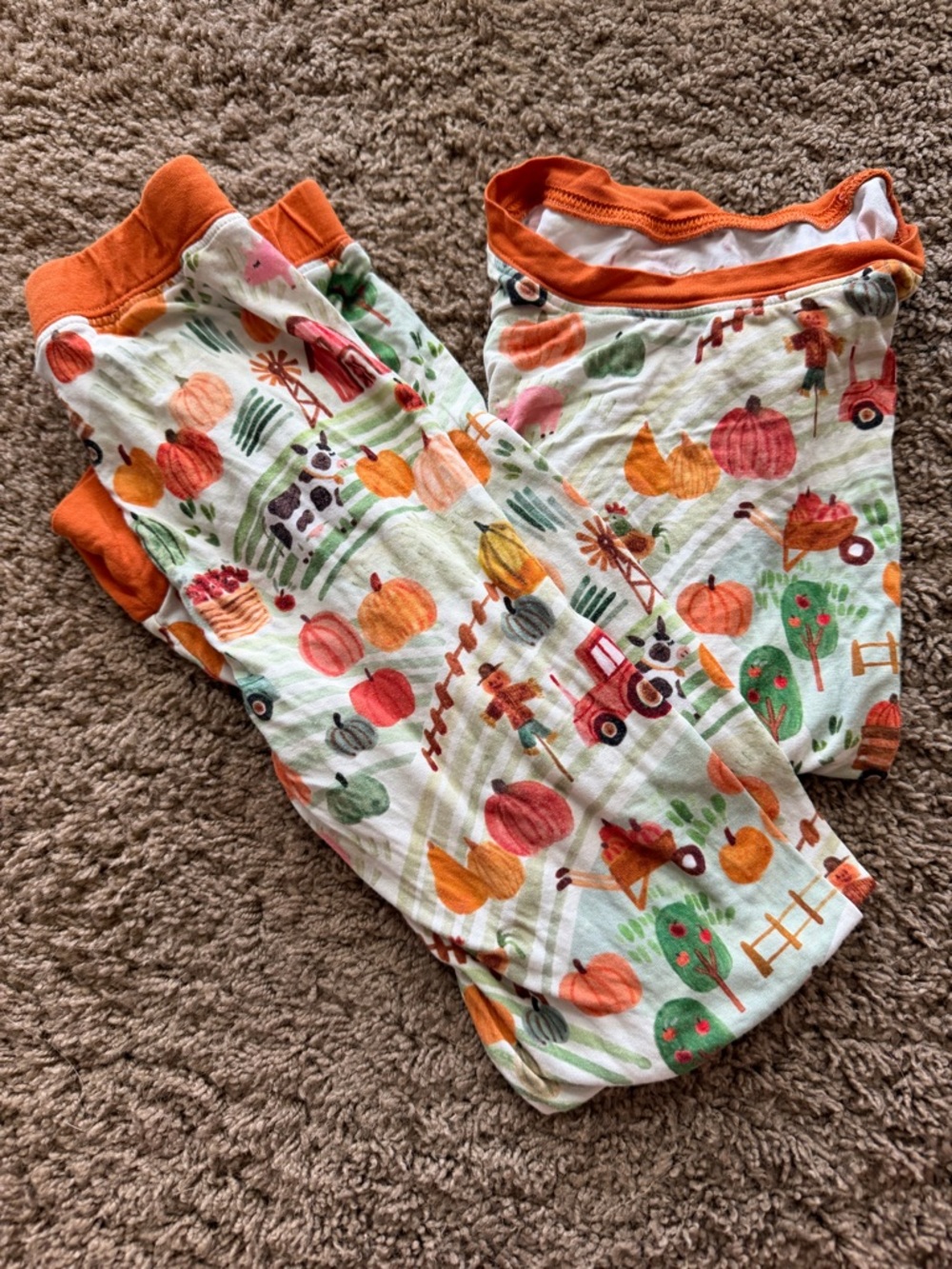 Little Sleepies Orange & Green Pumpkin Tractor Pajama Set